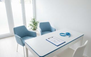 Professional medical consultation room setup for clinical measurements and patient assessment