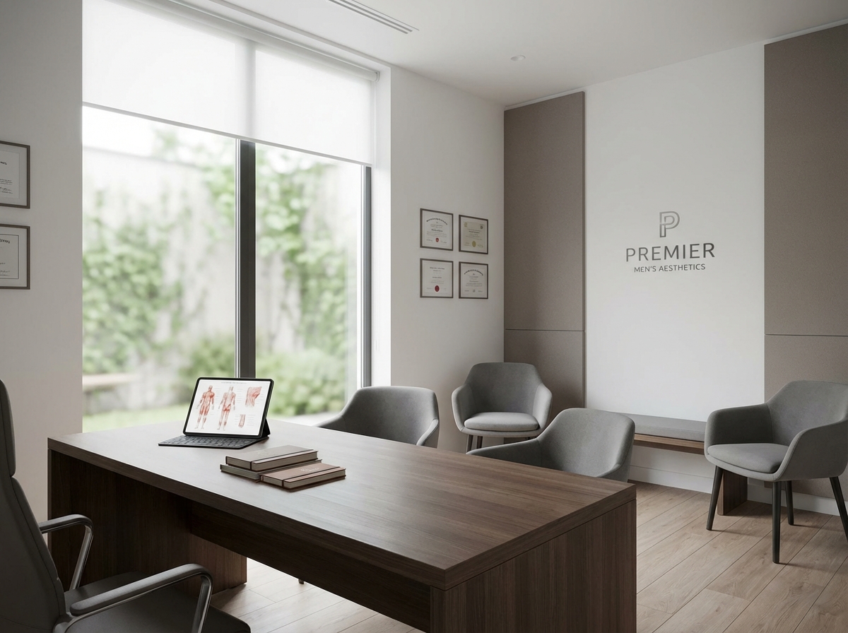 Professional medical consultation room for scrotal filler injection and male enhancement procedures