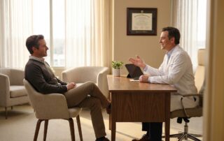 Professional medical consultation about average penis size data in modern doctor's office