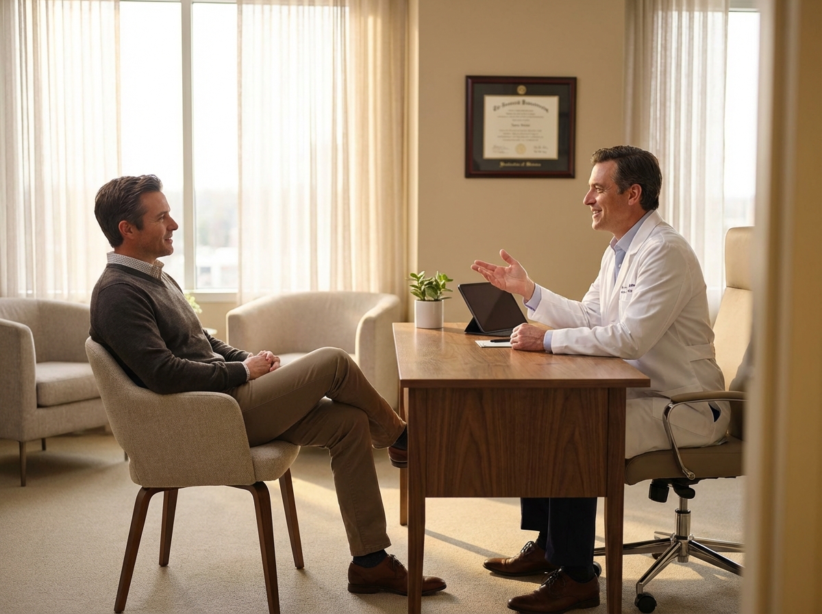 Professional medical consultation about average penis size data in modern doctor's office