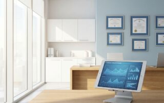 Modern medical consultation room representing professional discussion of penile injection enhancement risks