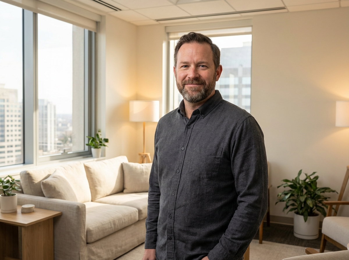 Confident man in a modern medical consultation office representing evidence-based male enhancement options in 2026