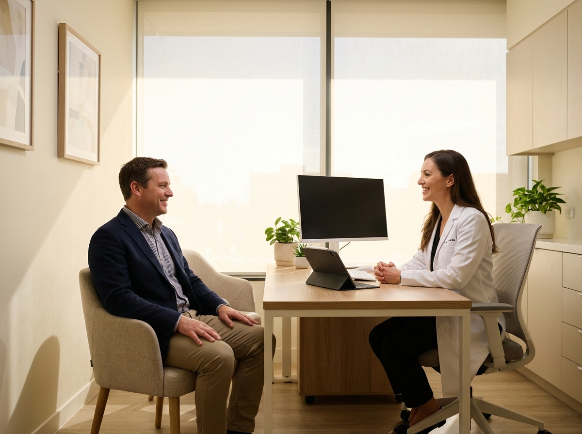 Professional medical consultation for glans enhancement procedure in modern clinical setting