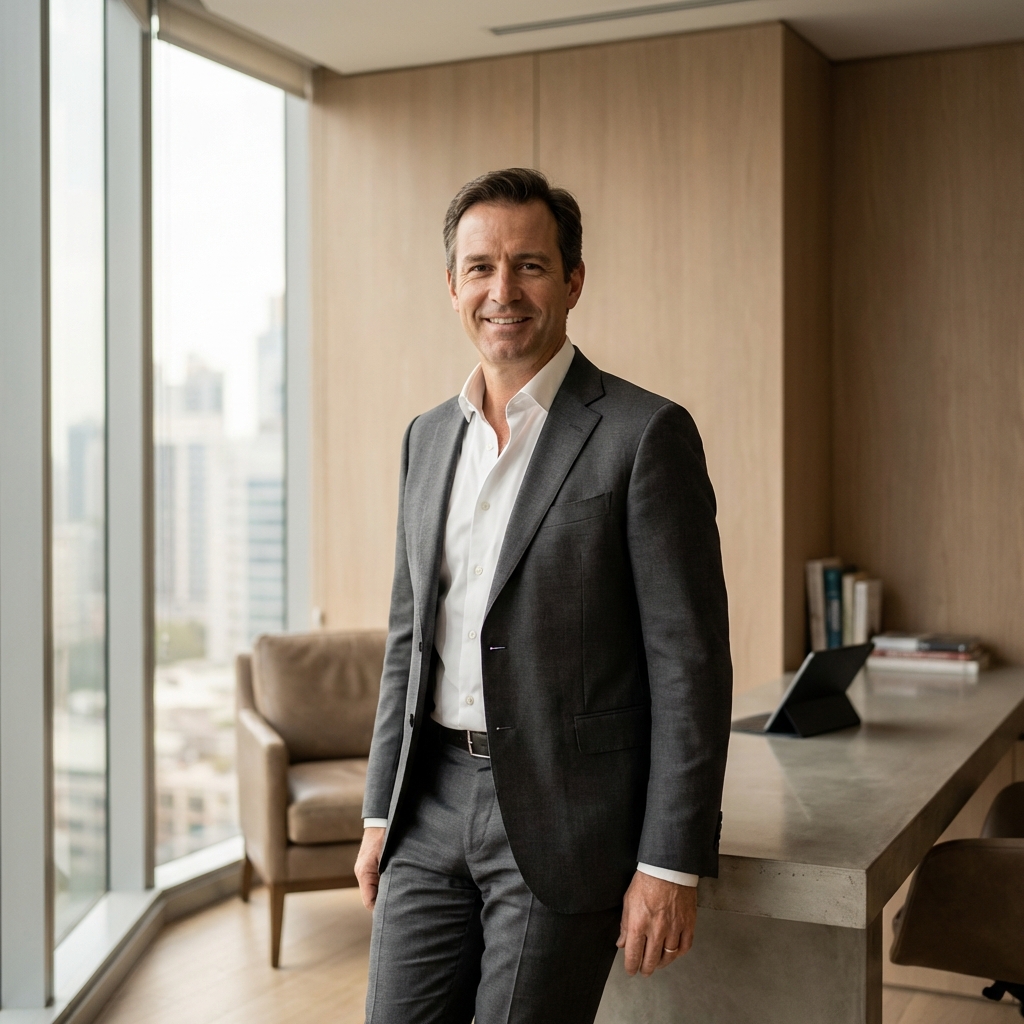 Confident man in modern medical consultation office representing male enhancement without lengthening surgery