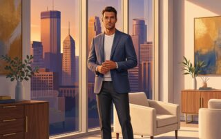 Confident man overlooking Minneapolis skyline, representing accessible penis enlargement Minnesota services in Eagan