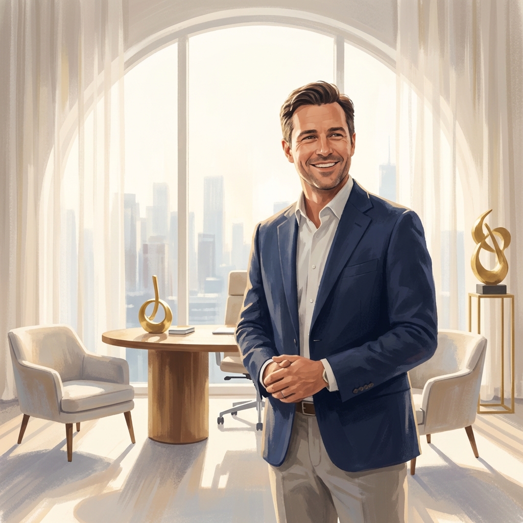 Confident man in modern medical consultation office representing penis enlargement without general anesthesia