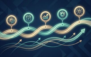 Stylized 5-year clinical roadmap timeline illustrating a penile girth enhancement maintenance schedule with milestone markers