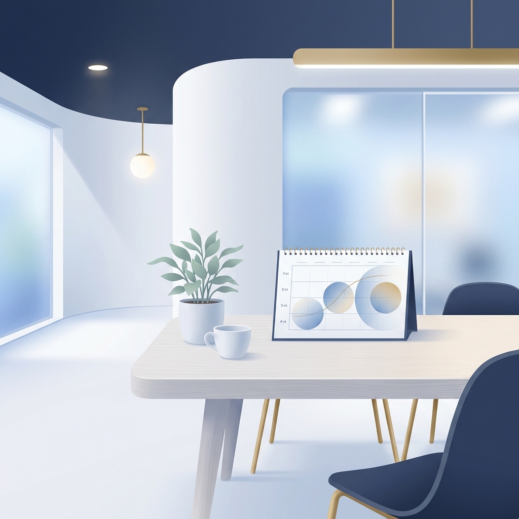 Stylized illustration of a modern clinic timeline representing the penile dermal filler swelling timeline recovery journey