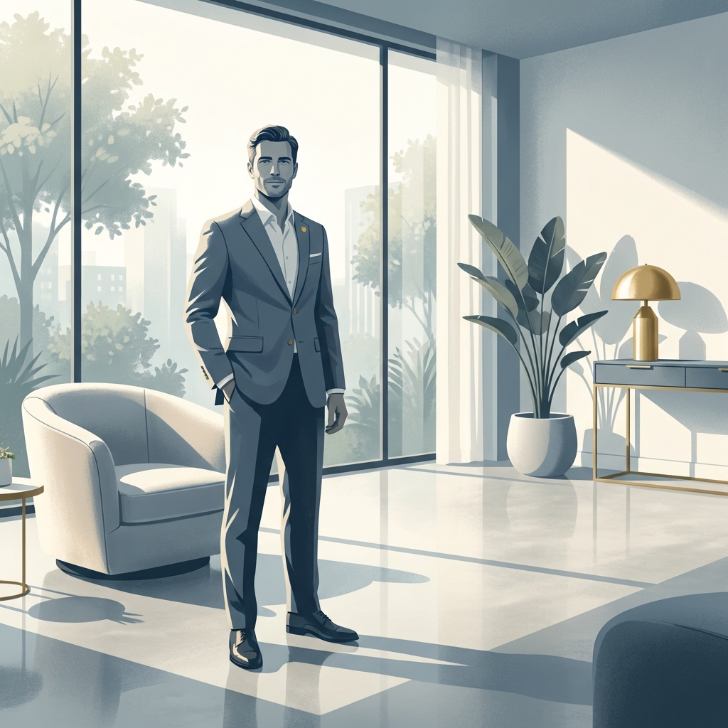 Confident man in a modern medical wellness clinic representing male cosmetic urology procedures