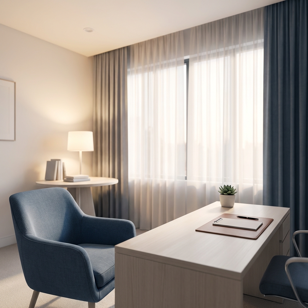 Calm, private medical consultation room interior representing a penis enlargement free consultation setting