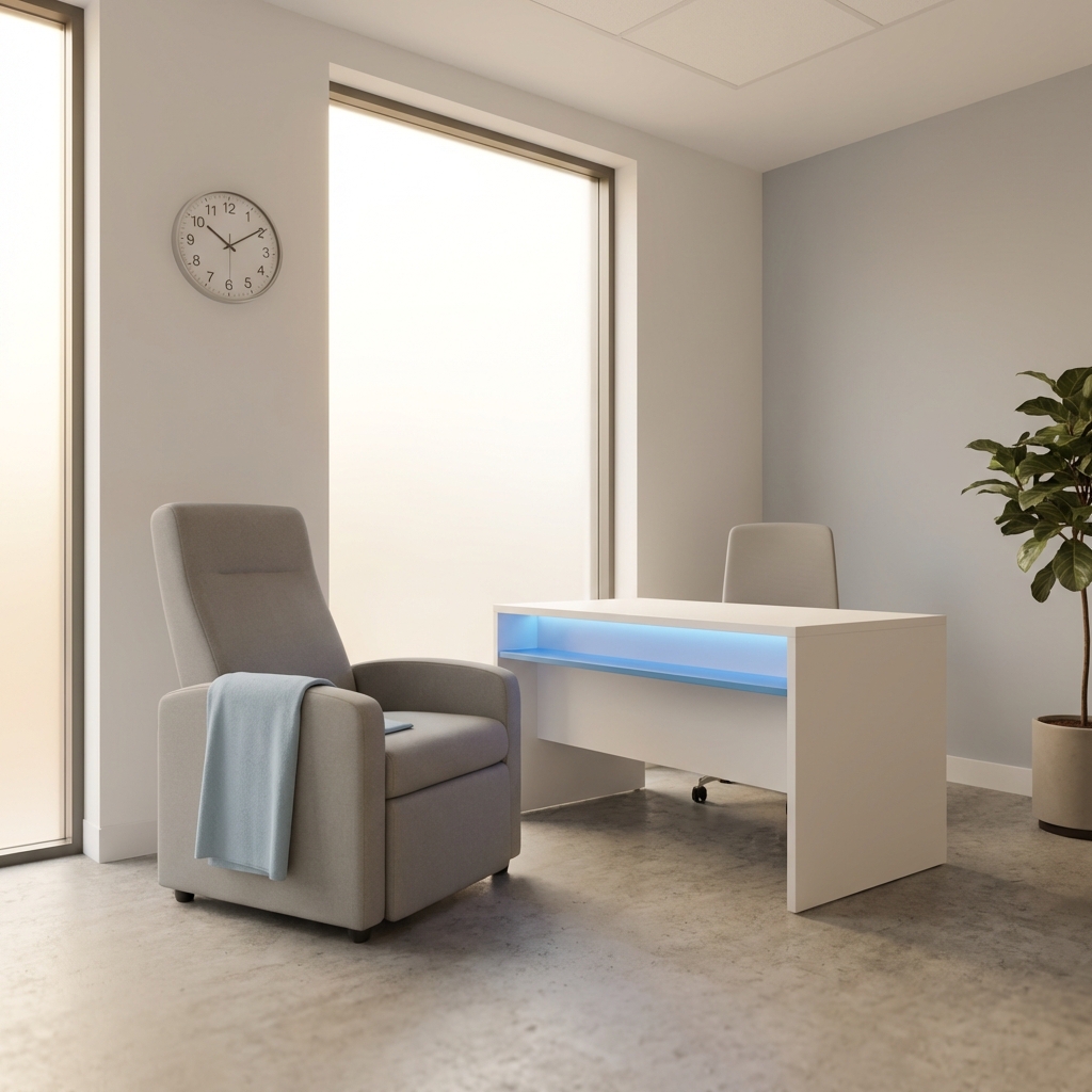 Calm modern medical consultation room representing the penile injection procedure anesthesia patient experience