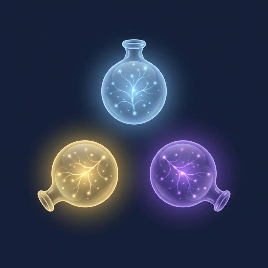 Stylized illustration of three glowing material vials representing male enhancement filler material safety data comparison