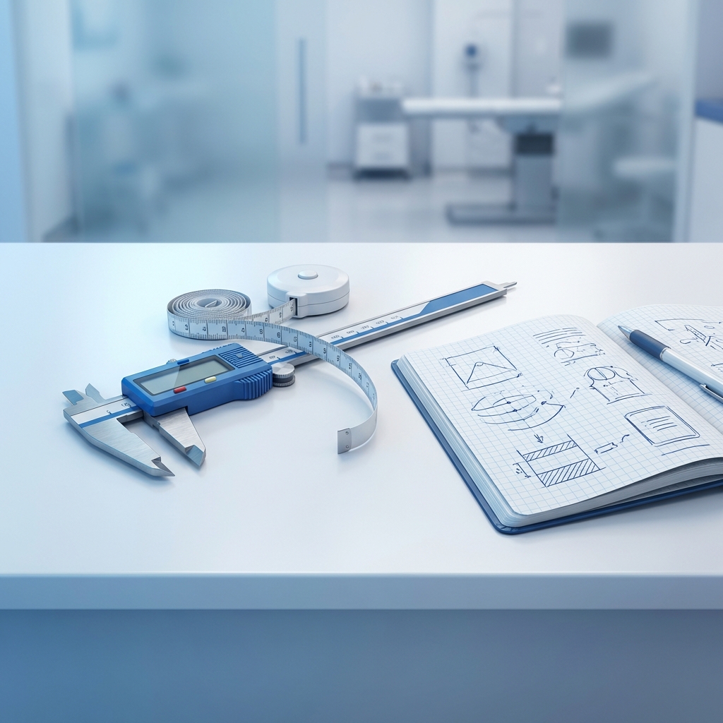 Clinical measurement tools on white surface representing accurate penis girth increase measurement methods