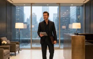 Confident man in modern NYC medical spa, representing non surgical male genital procedures NYC access and professionalism