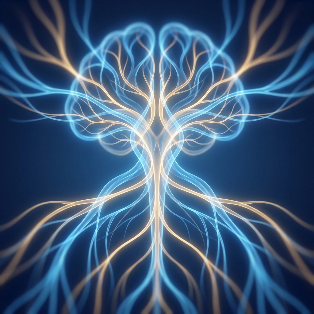 Glowing anatomical nerve pathway illustration representing the penis filler procedure local anesthesia technique nerve block system