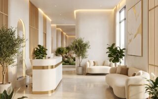 Calm, modern medical clinic interior representing comfortable penis enlargement procedure pain management protocols