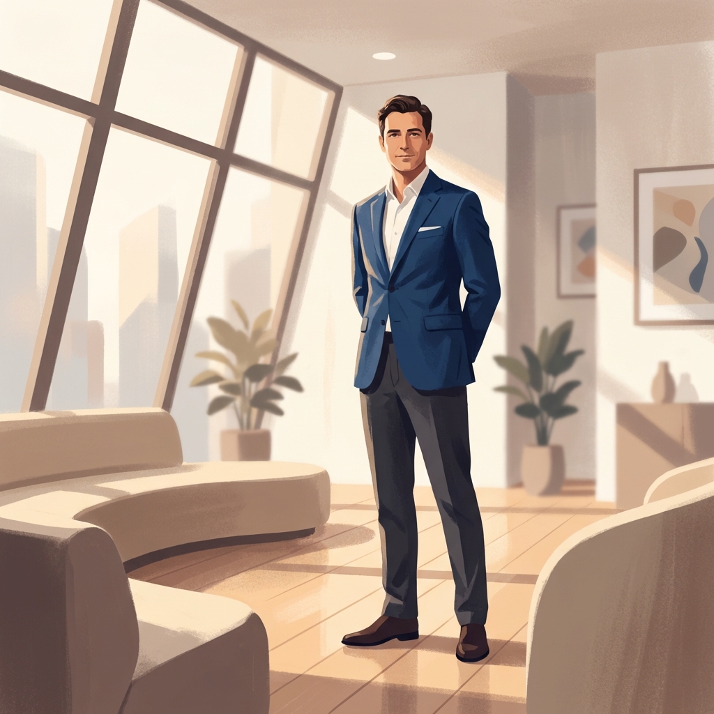 Confident man in modern medical aesthetic clinic representing male genital aesthetic enhancement options and informed care