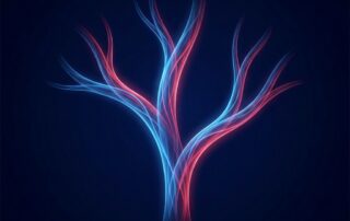 Stylized illustration of a three-branch arterial vascular network representing penile enhancement vascular anatomy