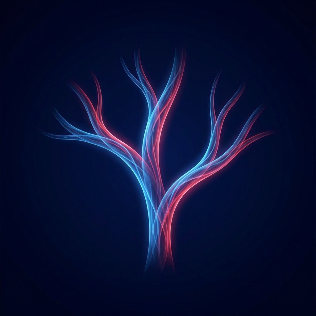 Stylized illustration of a three-branch arterial vascular network representing penile enhancement vascular anatomy