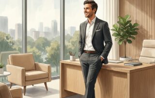 Confident man in modern medical consultation office representing informed choice for penis girth enlargement without implants