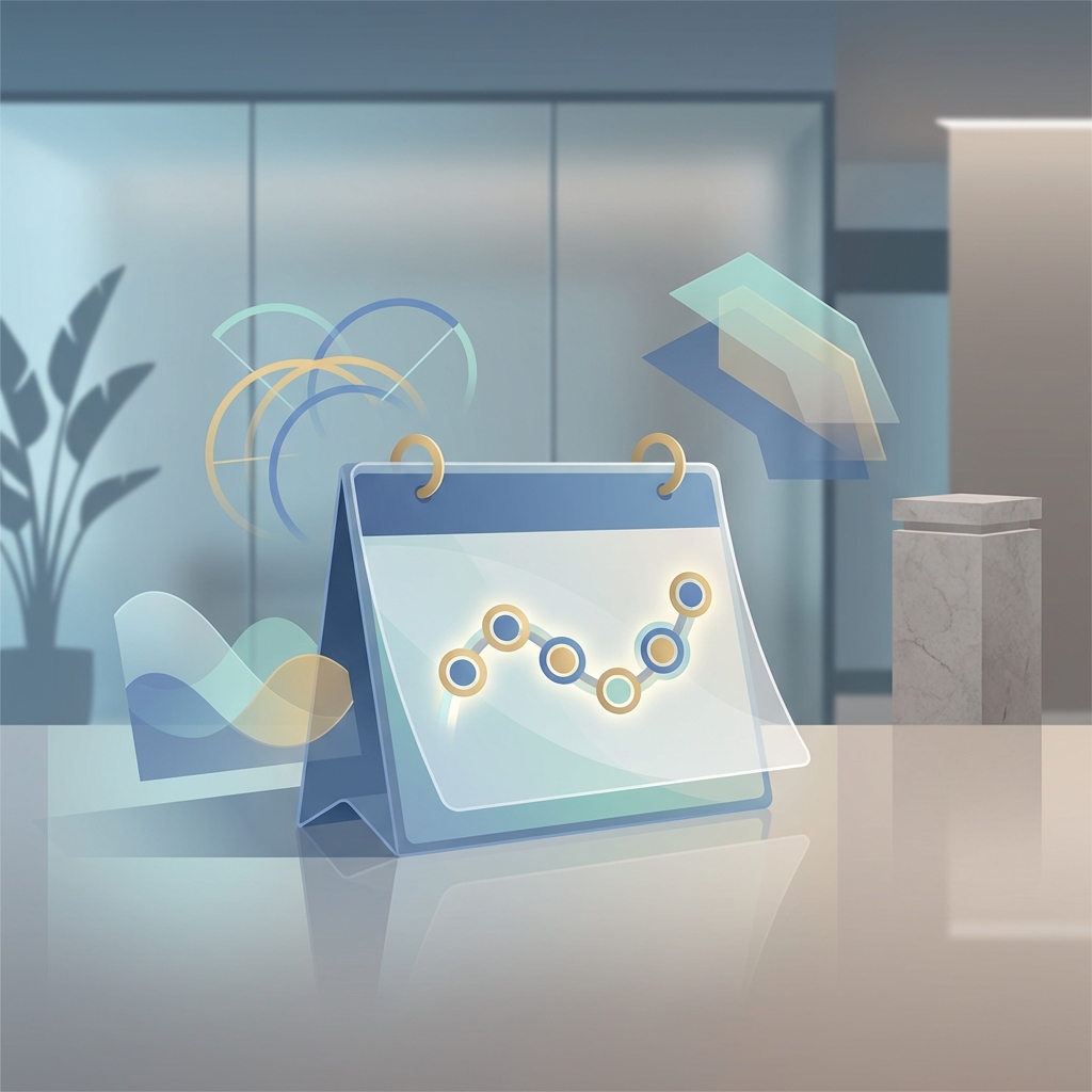 Stylized calendar and timeline illustration representing a proactive penile filler touch up treatments maintenance protocol