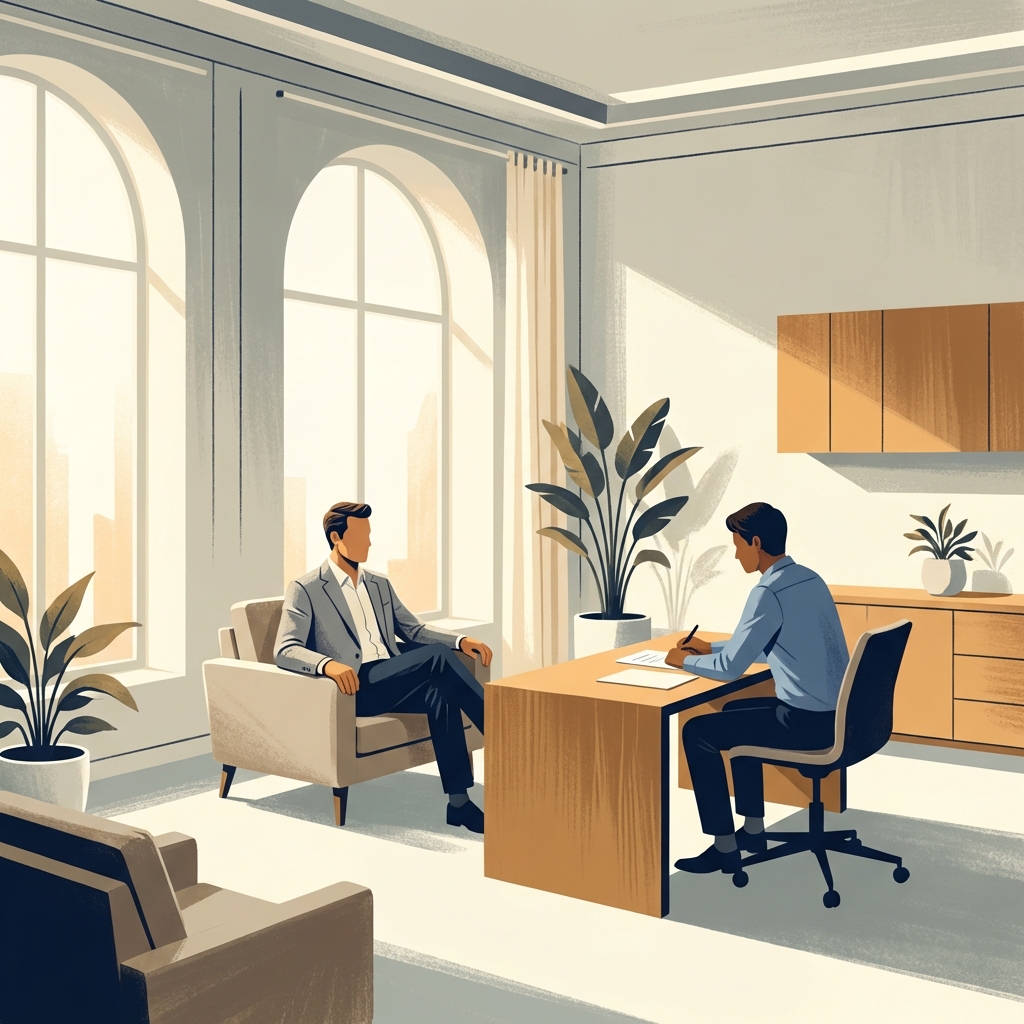 Professional medical consultation illustrating male enhancement procedure transparency between patient and provider.