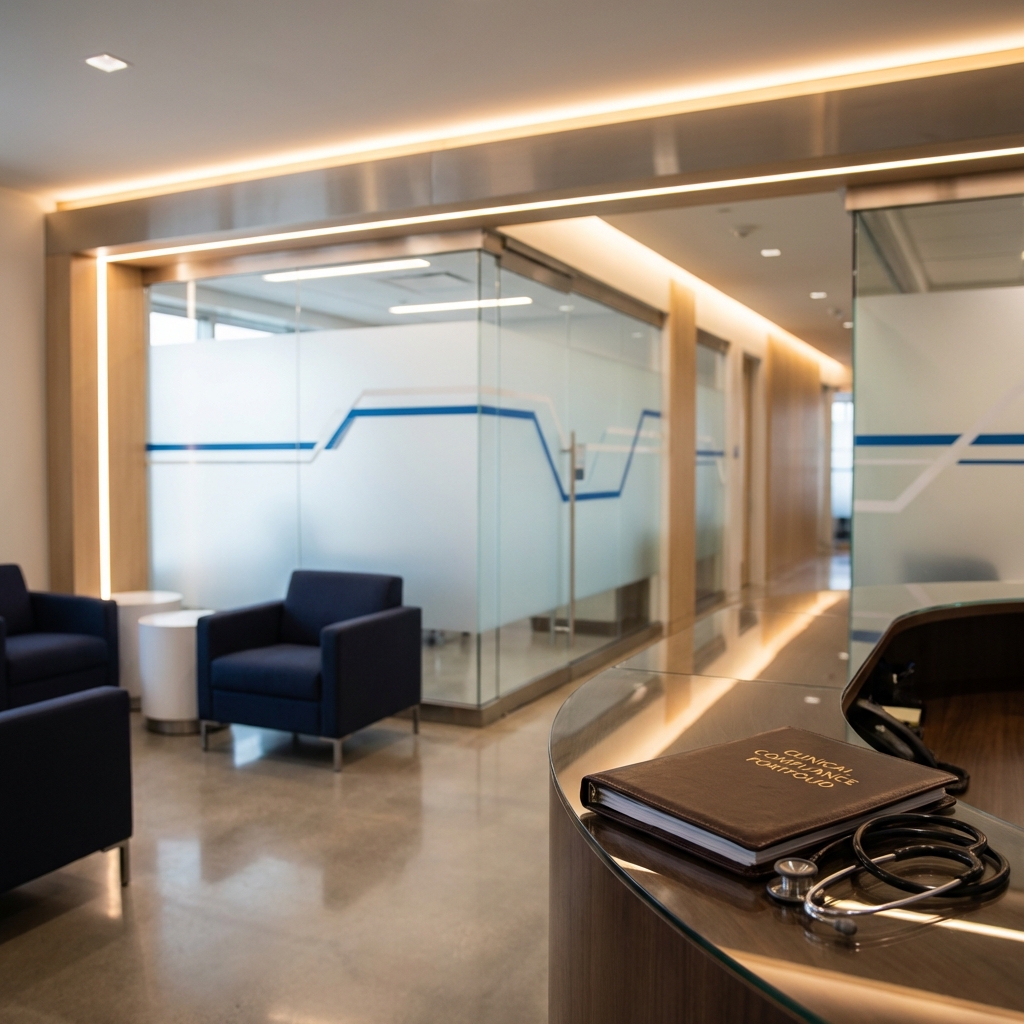 Modern medical office setting representing male genital enhancement medical standards and 2026 compliance framework