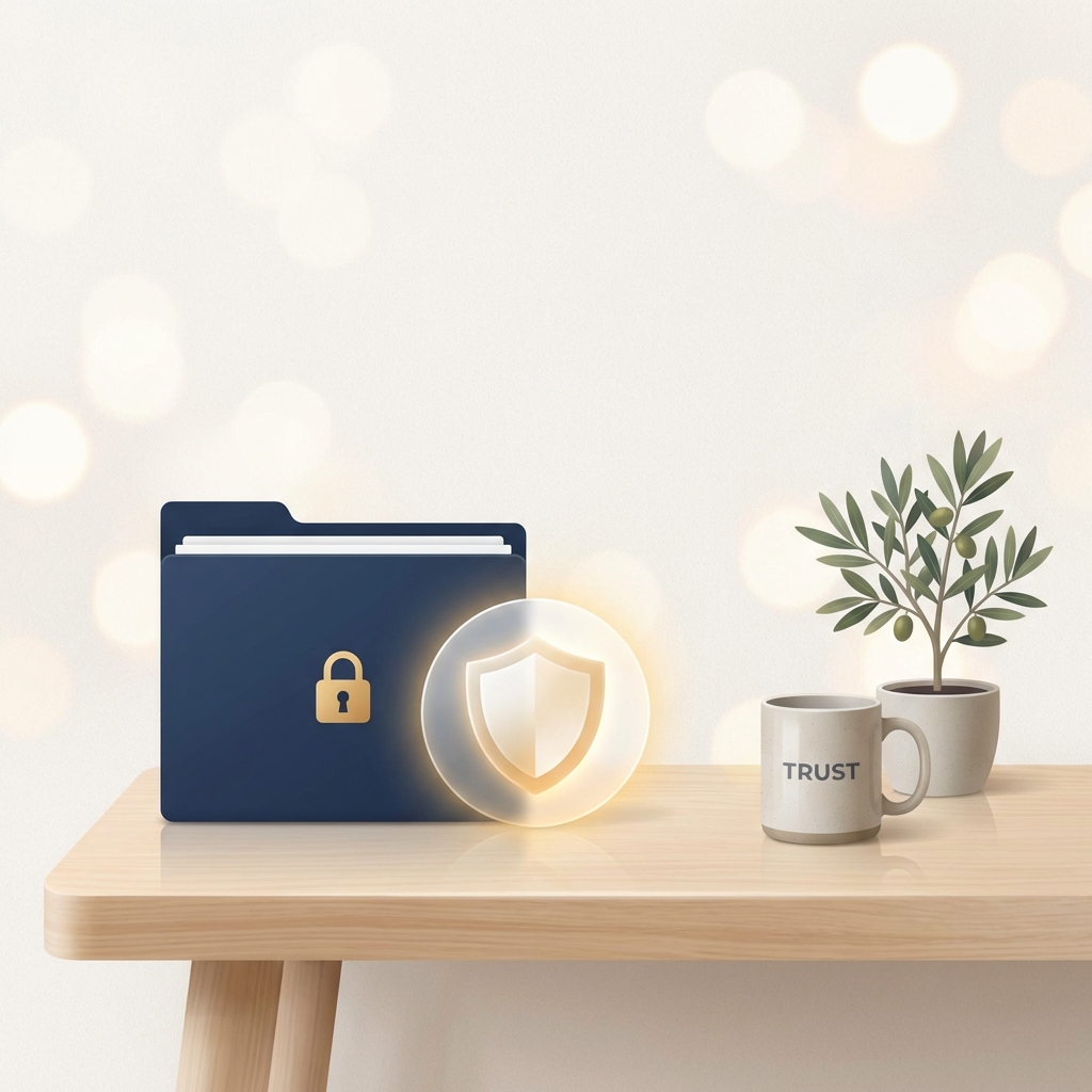 Secure medical privacy folder with shield emblem representing penile enhancement patient privacy protection