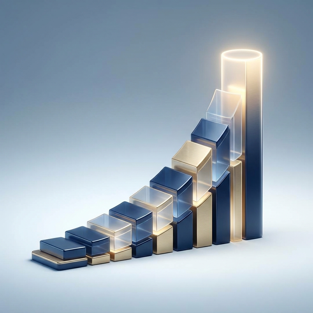 Abstract chart illustration representing a penis enlargement multi session approach with progressive cumulative results