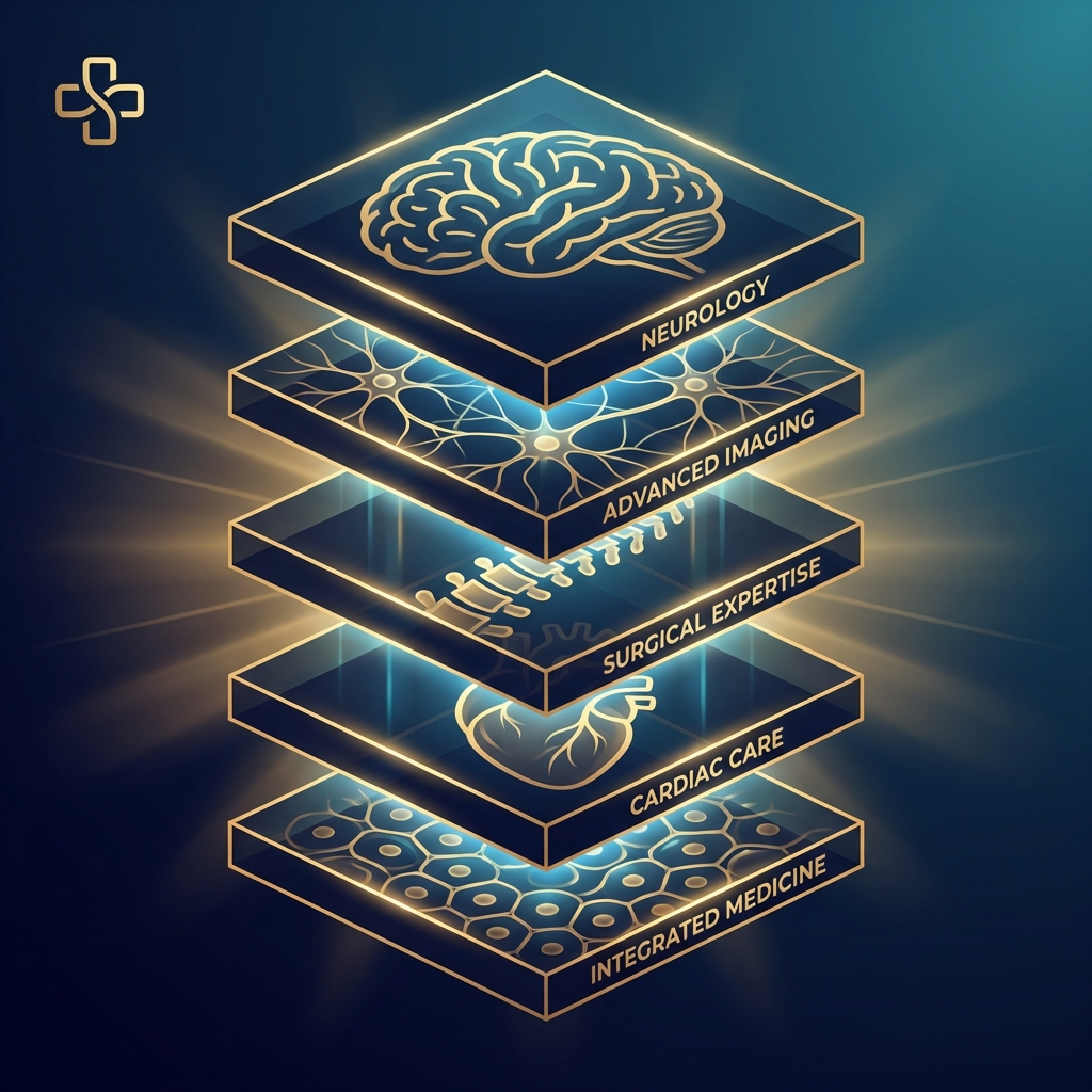 Stylized five-layer geometric illustration representing male genital enhancement anatomical expertise and provider competency standards