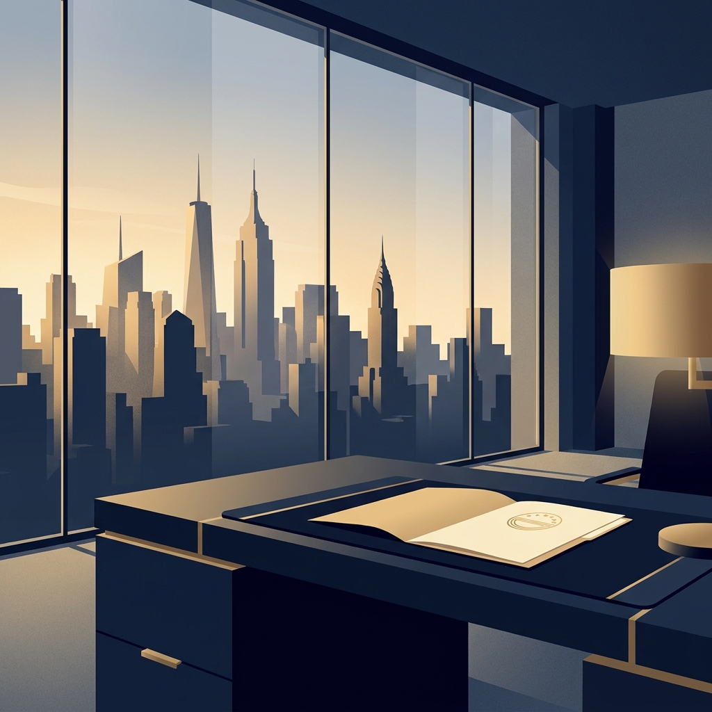 Prestigious NYC skyline viewed from an elite medical office, representing the best penis enlargement doctor New York credential standards