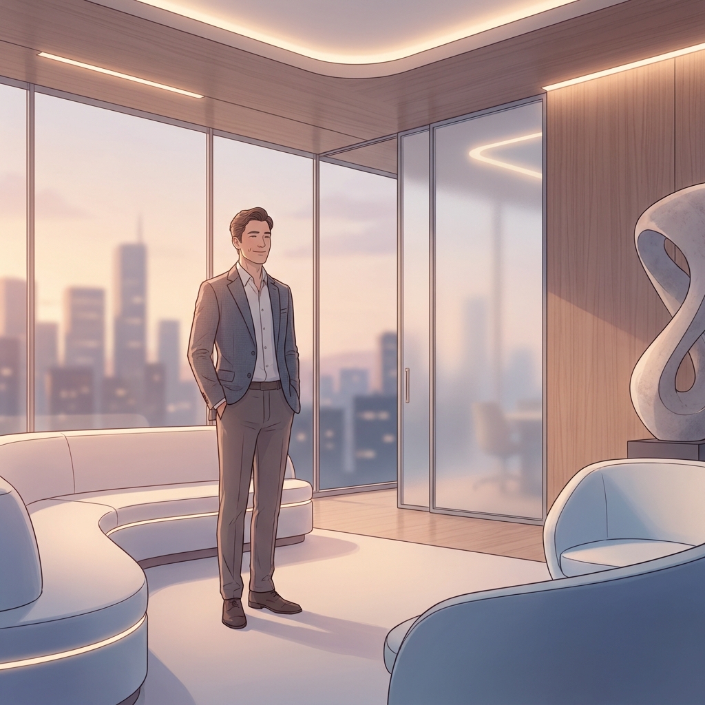 Confident man in modern medical consultation room representing minimally invasive penis girth surgery alternatives