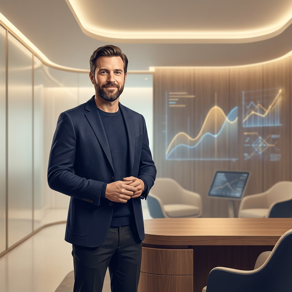 Confident man in modern medical consultation space representing the growing male aesthetic medicine procedures market in 2026.