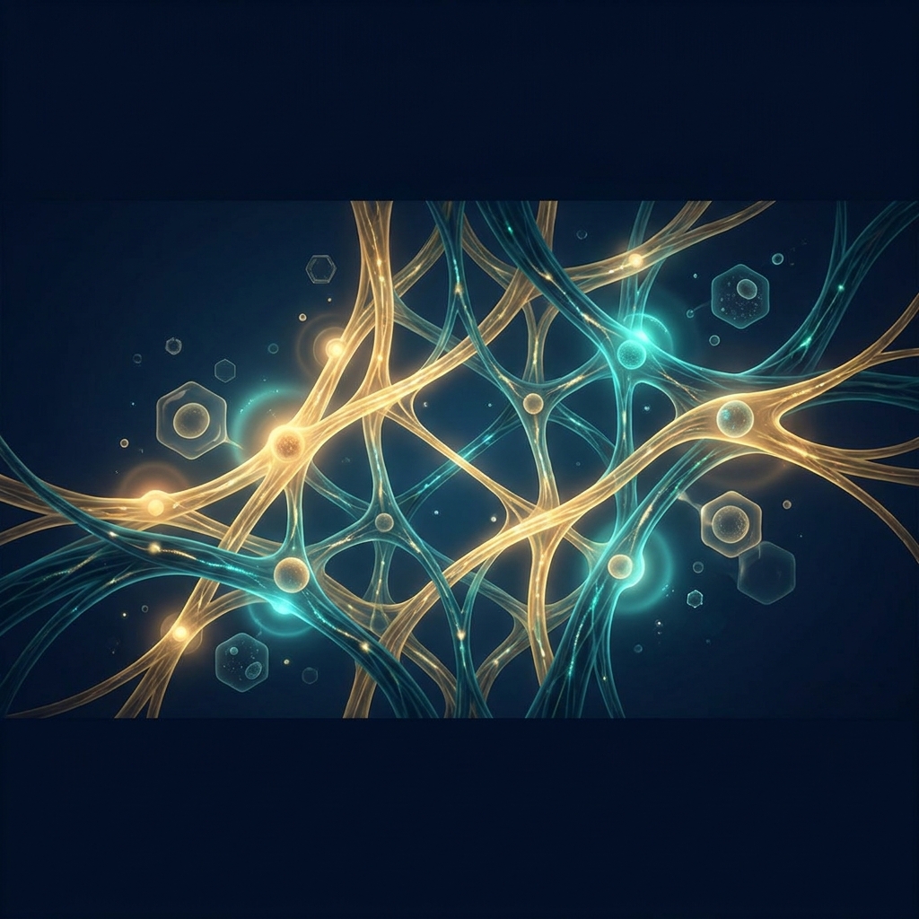 Abstract illustration of collagen fiber formation representing the neocollagenesis process behind collagen stimulating penis filler results