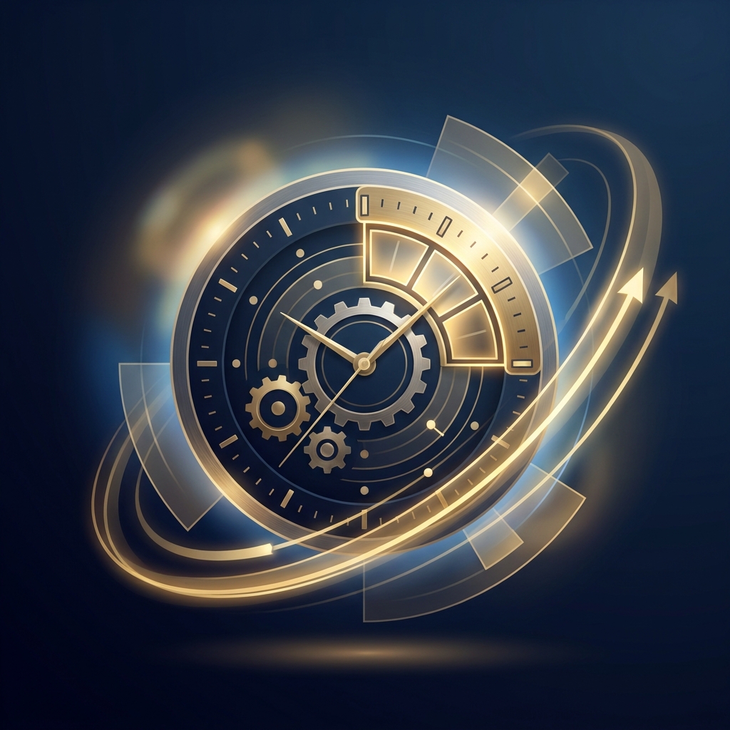 Abstract illustration representing the penile filler touch up 2-3 months optimization window with a glowing timeline graphic