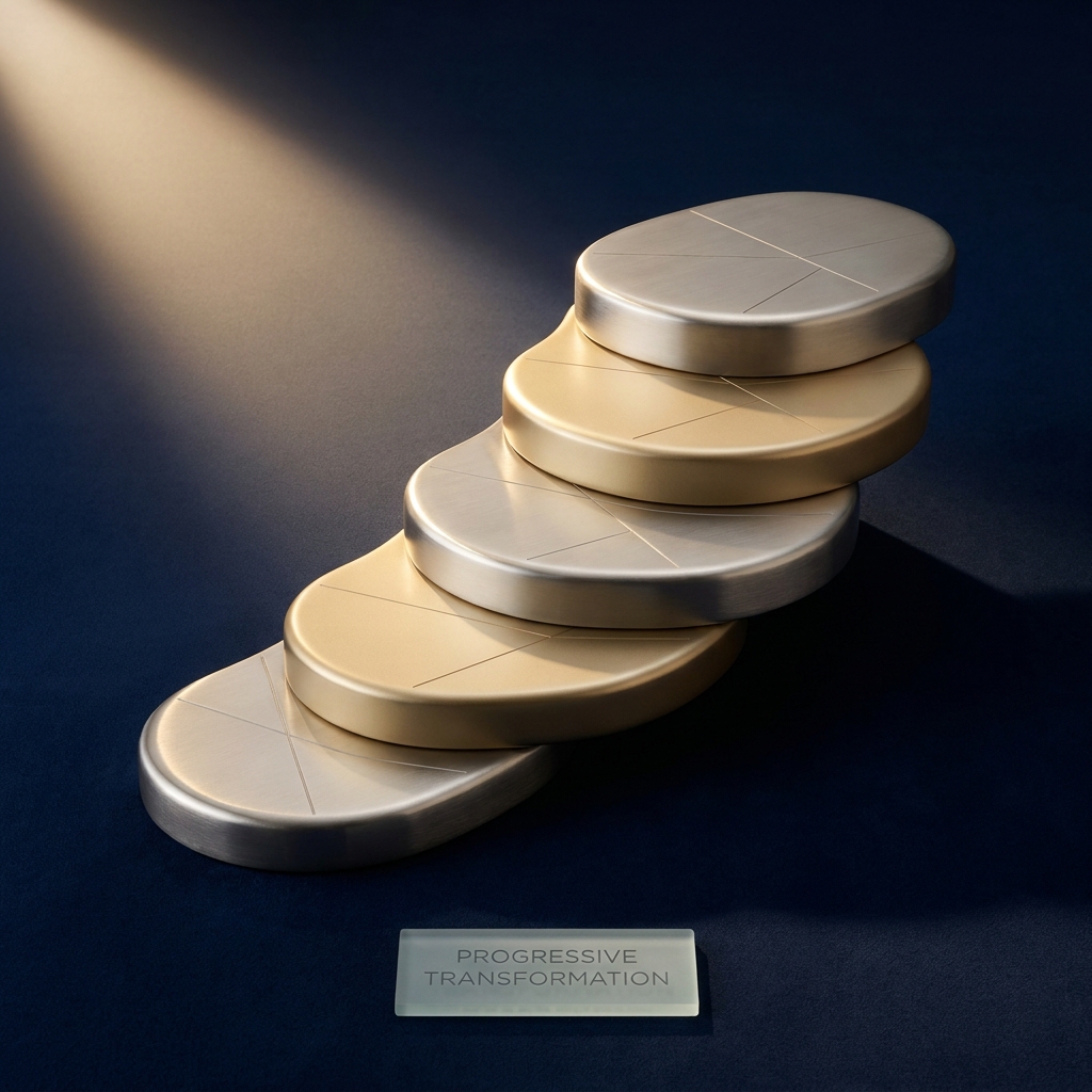 Conceptual illustration of incremental steps representing a penis enhancement staged treatment approach
