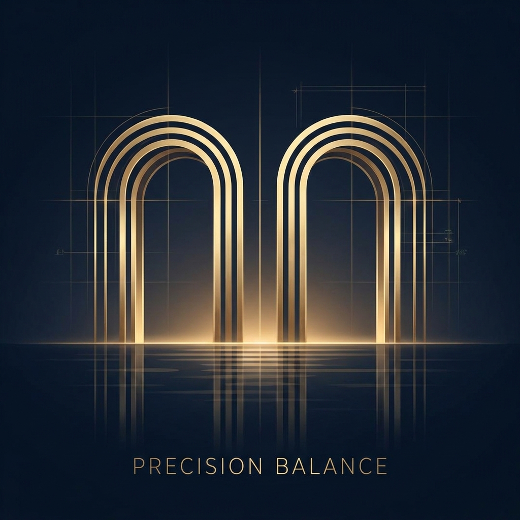 Symmetrical golden arches reflected in still water, representing precision and balance in penis girth enhancement symmetrical results