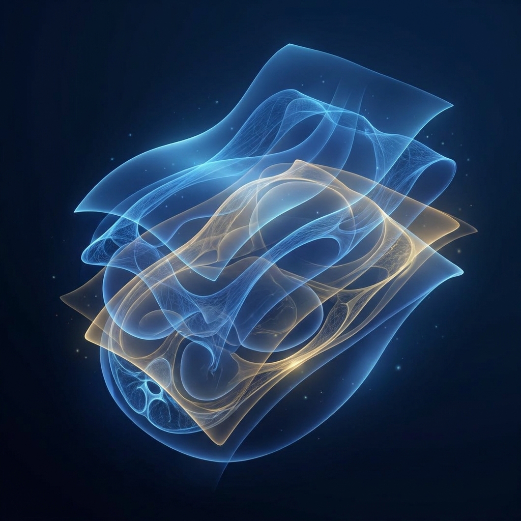Abstract illustration of tissue fascial planes representing penis filler natural sensation preservation science
