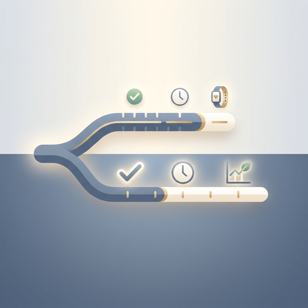 Abstract timeline comparison illustrating male enhancement filler vs surgery recovery duration differences
