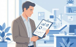 Confident man reviewing clinical data charts, representing research on average penile length in US studies.