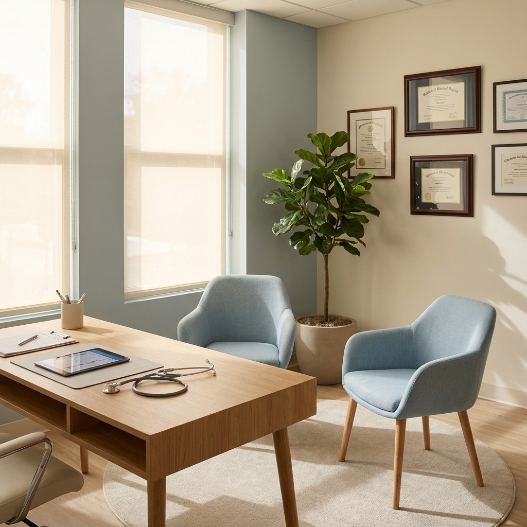 Professional medical consultation office representing guidance from micropenis specialists in a calm, trustworthy clinical setting