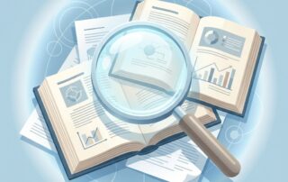 Magnifying glass over clinical research journals representing evidence-based review of girth enhancement exercises