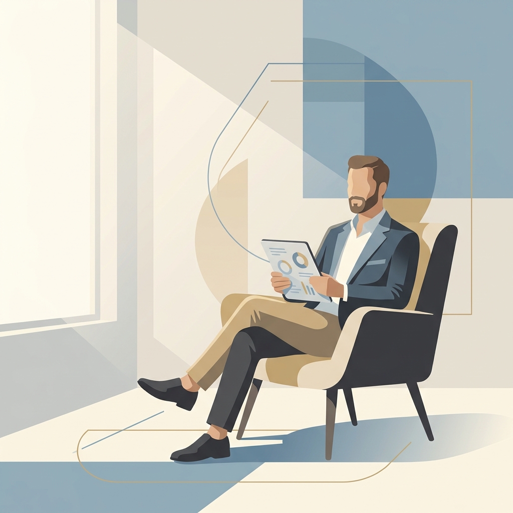Confident man in a modern medical consultation room, representing clarity and solutions for scrotal webbing concerns.
