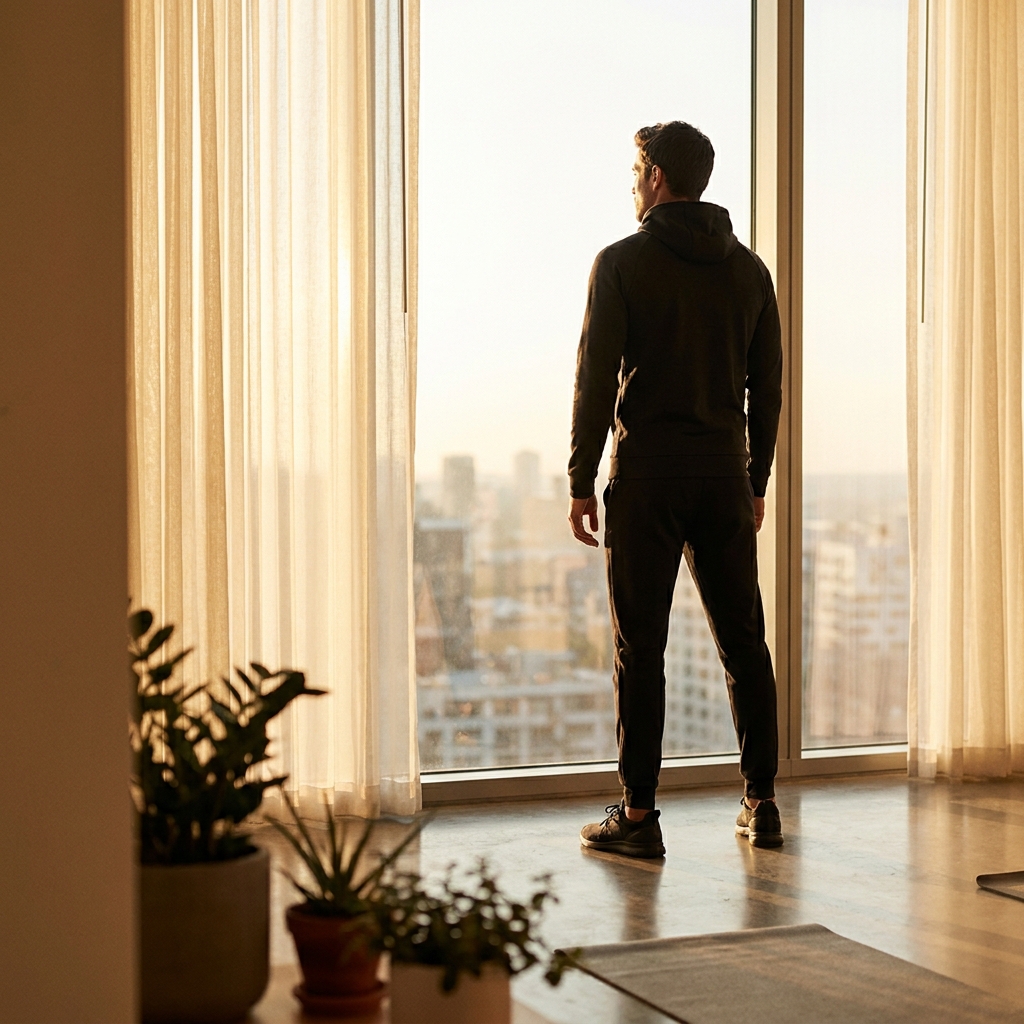 Confident man standing tall after weight loss, illustrating how losing weight can increase perceived penile length.
