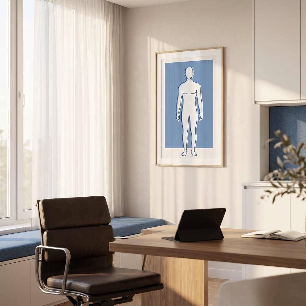 Modern medical office illustrating anatomy education, exploring do men have a mons pubis
