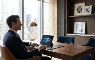 Confident man in upscale consultation room, symbolizing trusted sexual wellness near me search